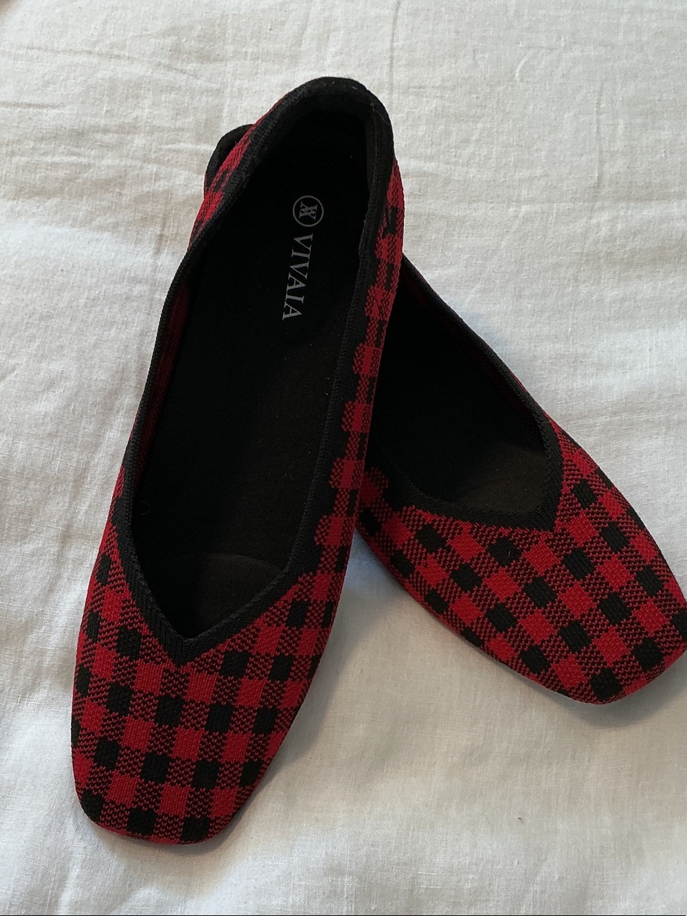 Vivaia Margot square toe Red & Black Plaid Women's Ballet Flats size 39